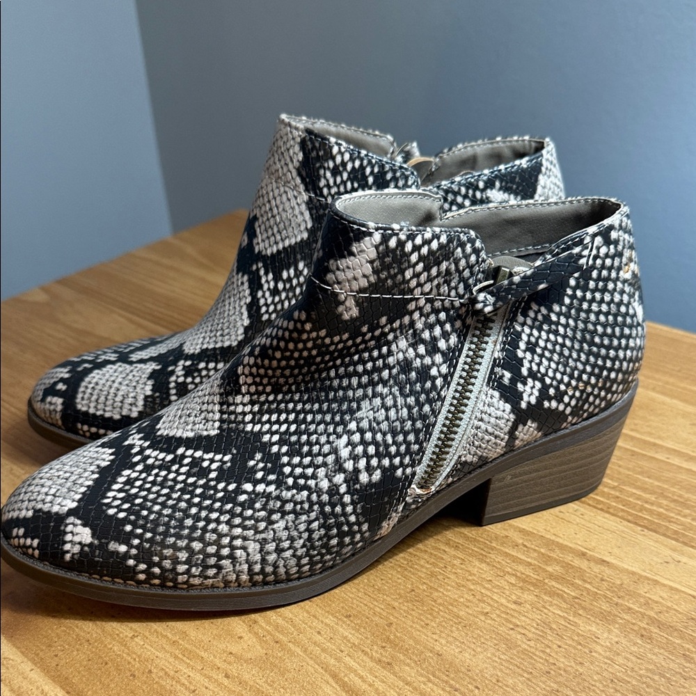 Time and Tru Snakeskin Print Ankle Booties